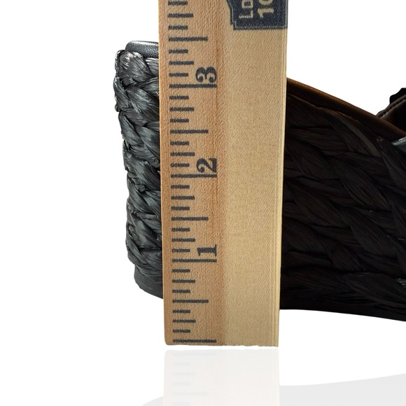 Vince Camuto Lauren Beverlin Poppy Black Leather High Wedge Slip On Sandal 9M US - Picture 8 of 9